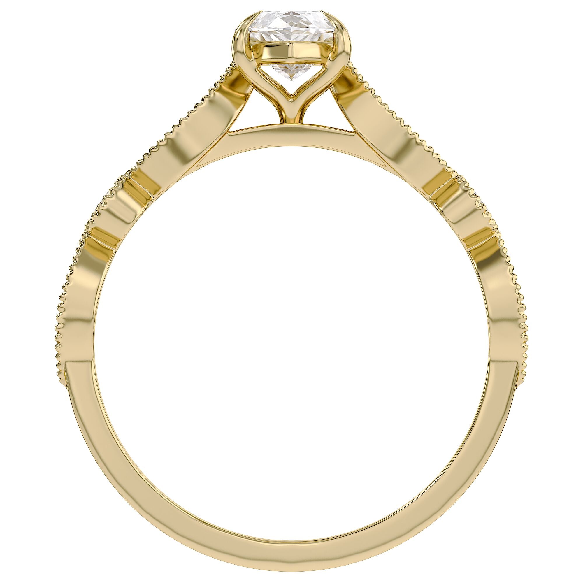 Solitaire Beaded Engagement Ring Marquise and Round Cut Lab Grown Diamond