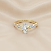 Solitaire Beaded Engagement Ring Marquise and Round Cut Lab Grown Diamond