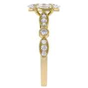 Solitaire Beaded Engagement Ring Marquise and Round Cut Lab Grown Diamond