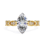 Solitaire Beaded Engagement Ring Marquise and Round Cut Lab Grown Diamond
