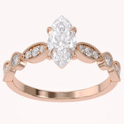 Solitaire Beaded Engagement Ring Marquise and Round Cut Lab Grown Diamond