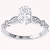 Oval and Round Lab Grown Diamond Solitaire Beaded Engagement Ring