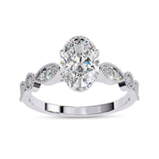 Oval and Round Lab Grown Diamond Solitaire Beaded Engagement Ring