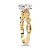 Oval and Round Lab Grown Diamond Solitaire Beaded Engagement Ring