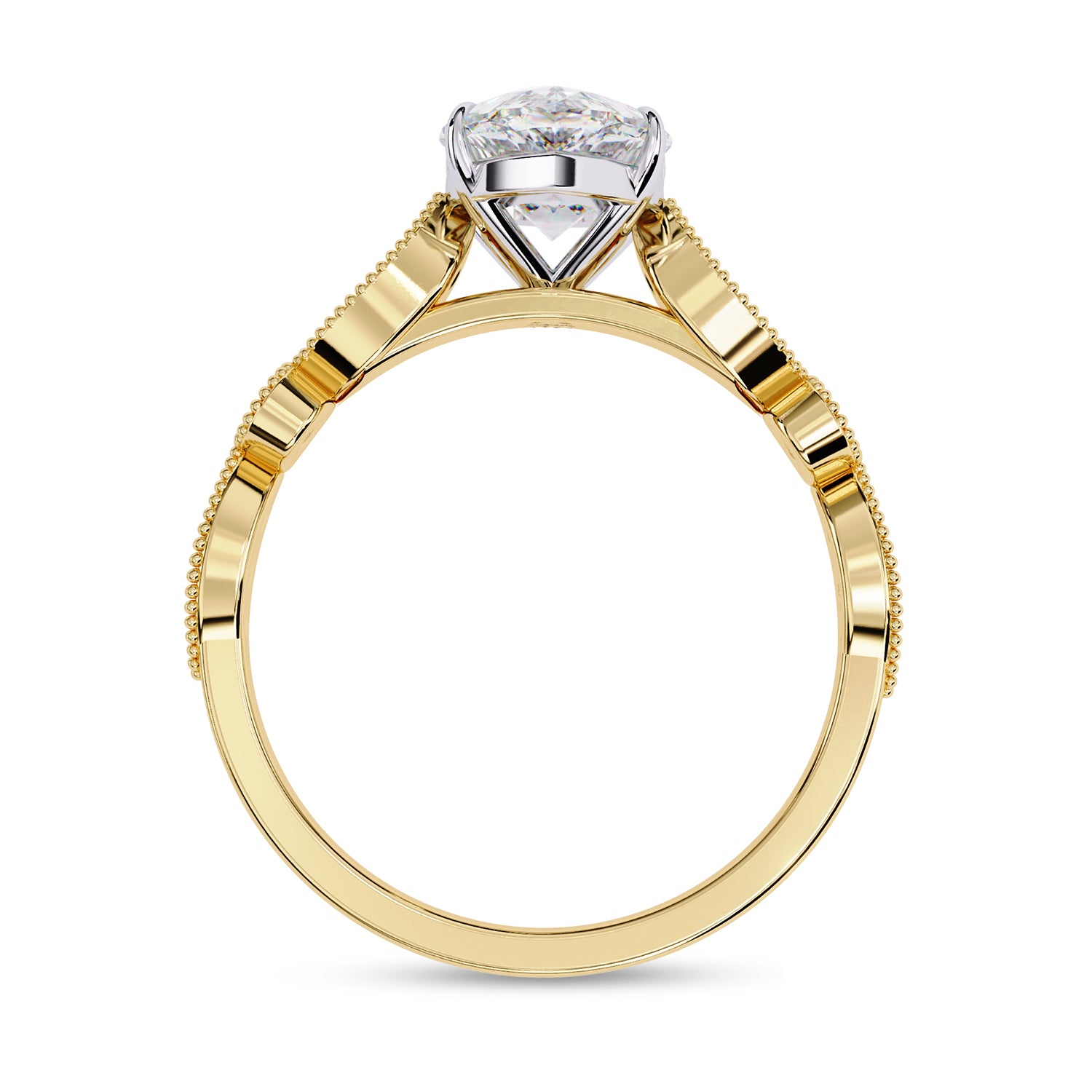 Oval and Round Lab Grown Diamond Solitaire Beaded Engagement Ring