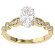 Oval and Round Lab Grown Diamond Solitaire Beaded Engagement Ring