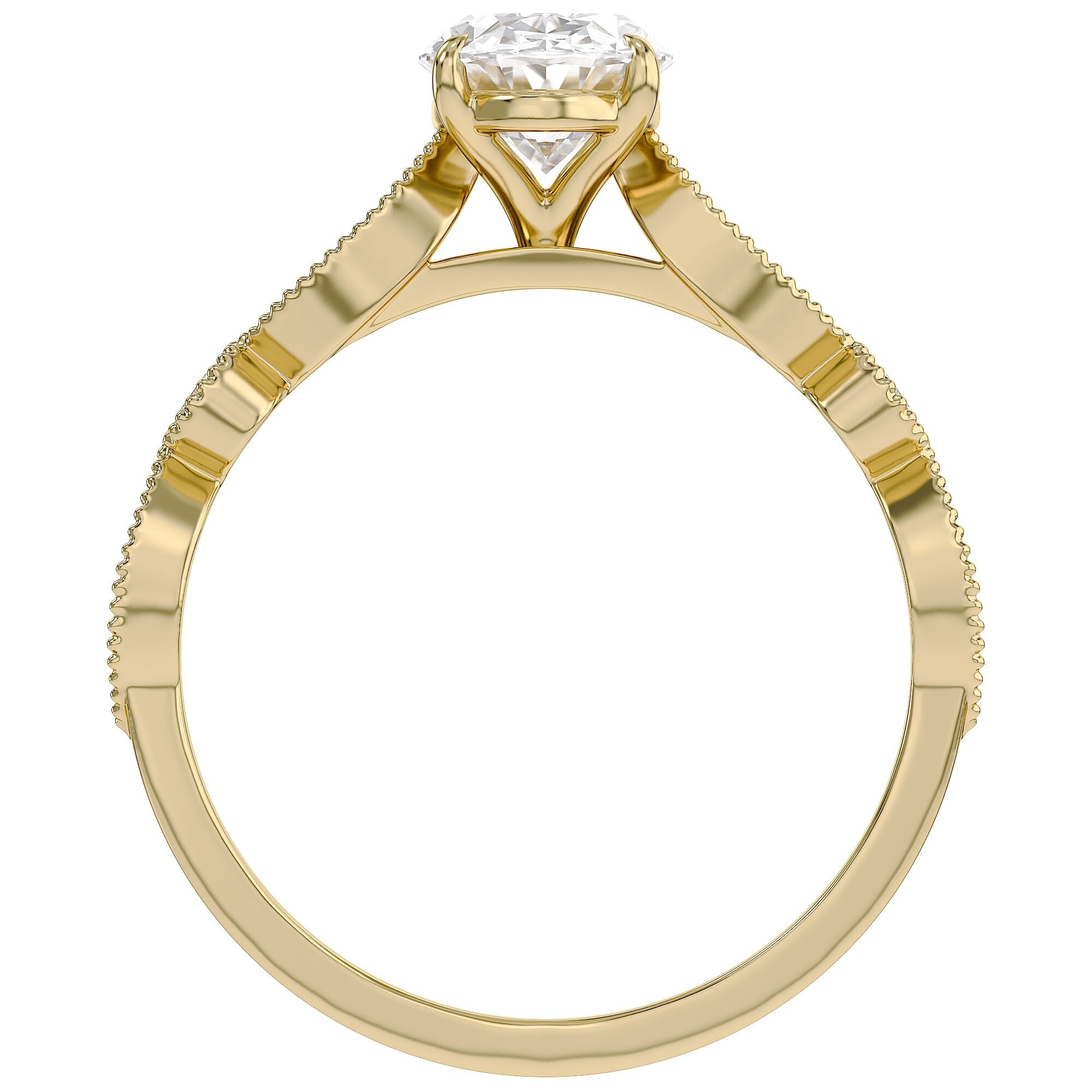 Oval and Round Lab Grown Diamond Solitaire Beaded Engagement Ring