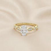 Oval and Round Lab Grown Diamond Solitaire Beaded Engagement Ring