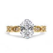 Oval and Round Lab Grown Diamond Solitaire Beaded Engagement Ring