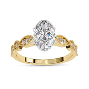 Oval and Round Lab Grown Diamond Solitaire Beaded Engagement Ring