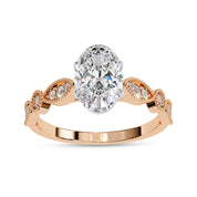 Oval and Round Lab Grown Diamond Solitaire Beaded Engagement Ring