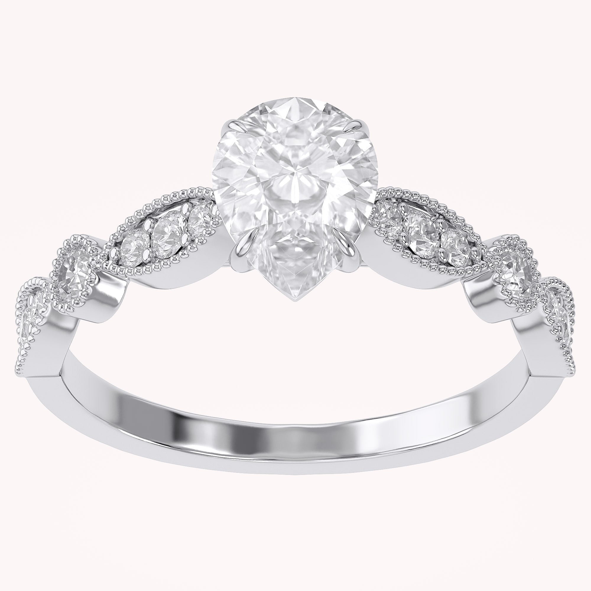 Solitaire Beaded Engagement Ring for Women Lab Grown Diamond