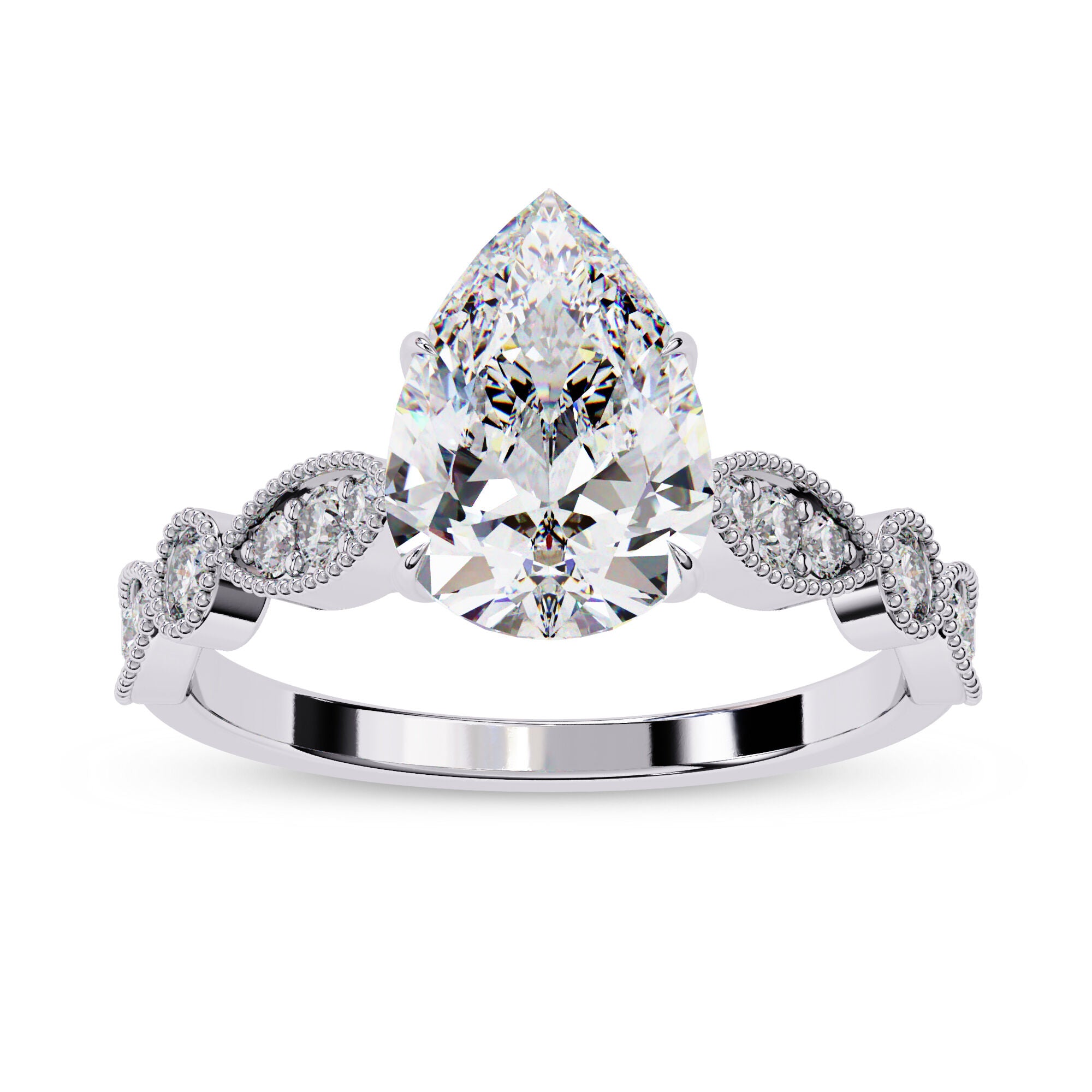 Solitaire Beaded Engagement Ring for Women Lab Grown Diamond