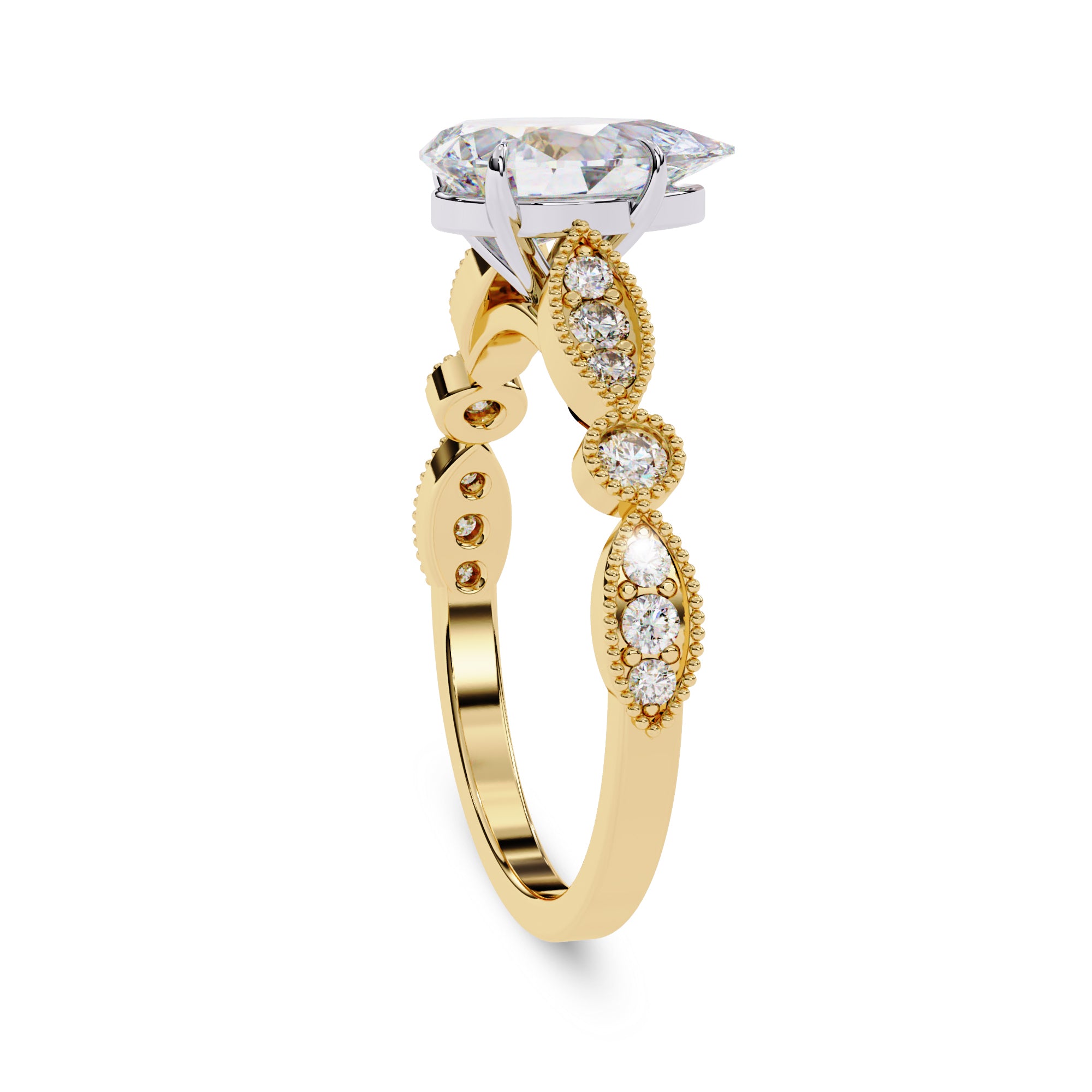 Solitaire Beaded Engagement Ring for Women Lab Grown Diamond