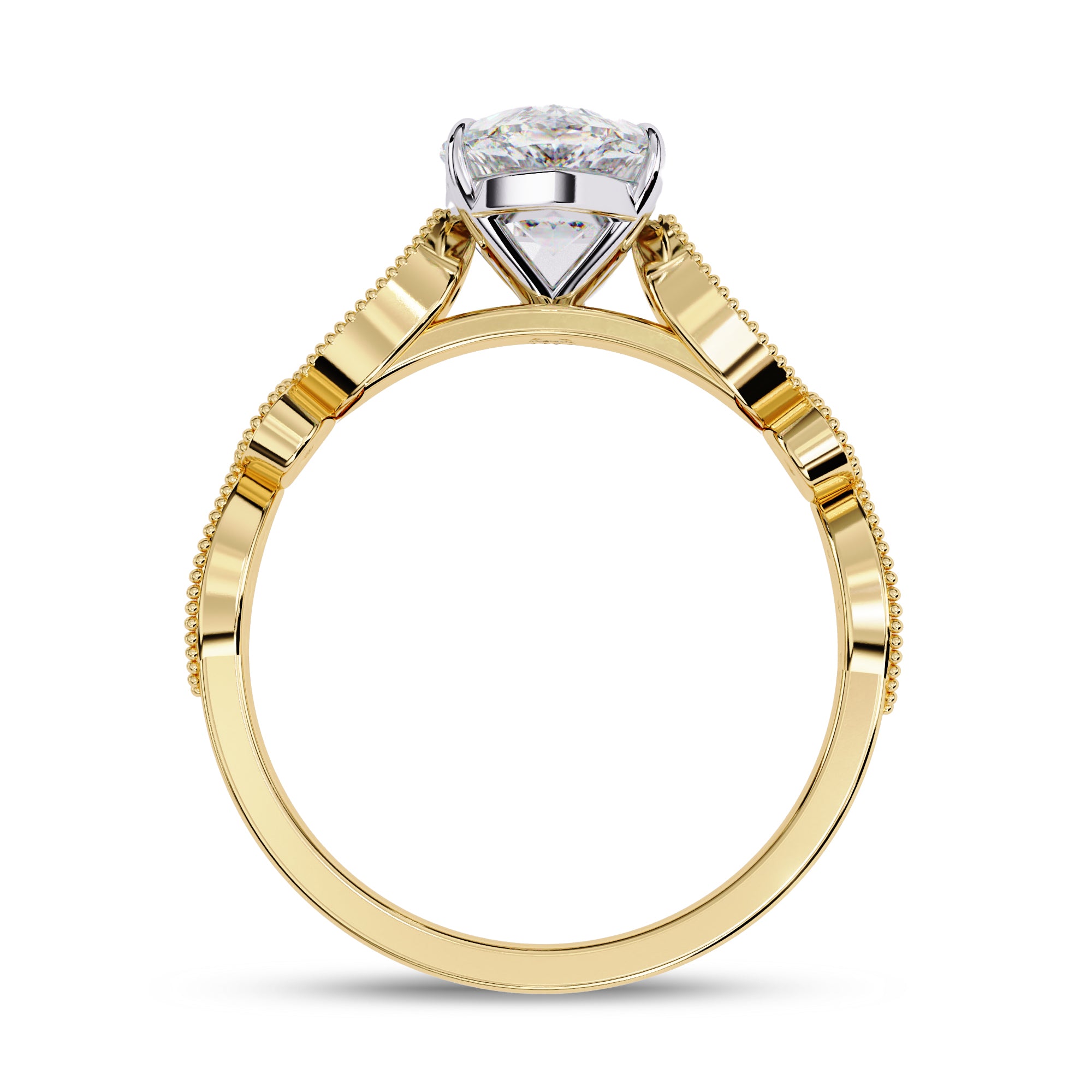 Solitaire Beaded Engagement Ring for Women Lab Grown Diamond