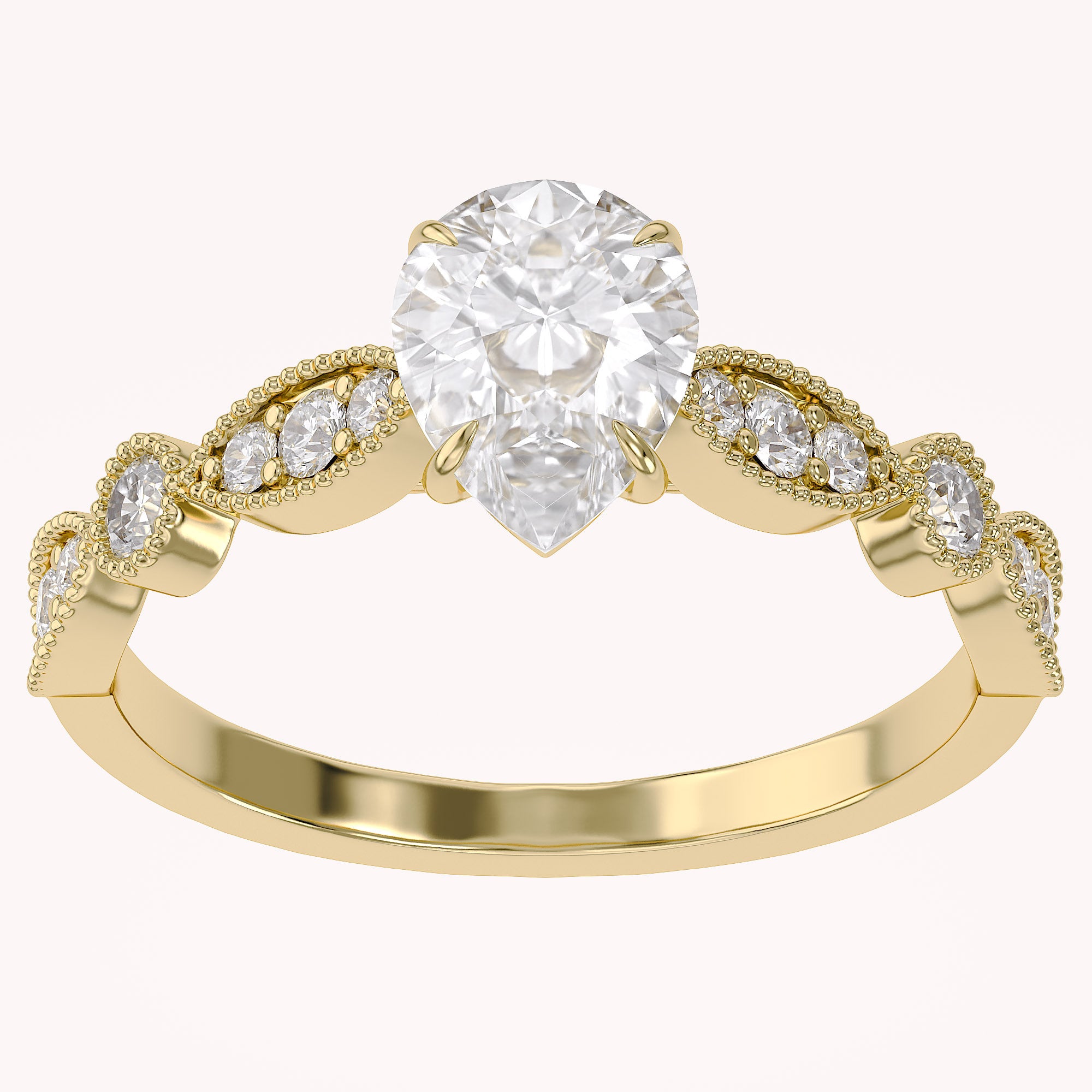 Solitaire Beaded Engagement Ring for Women Lab Grown Diamond