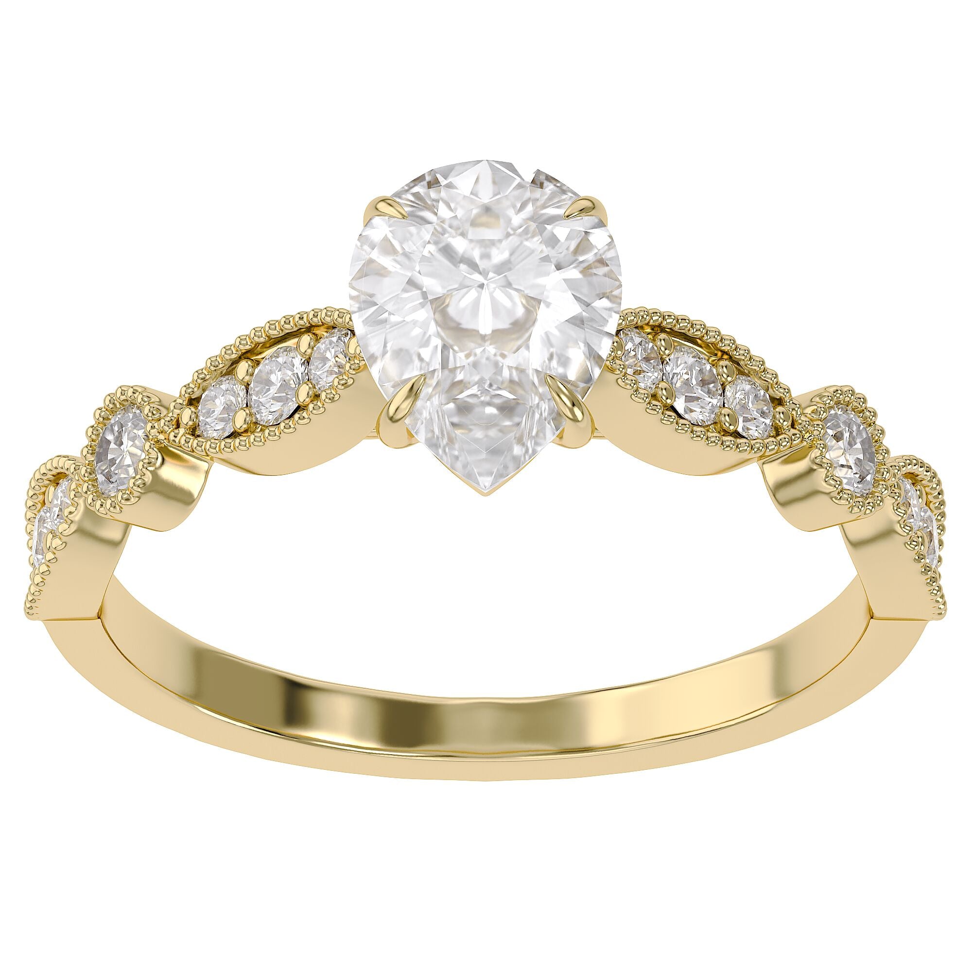 Solitaire Beaded Engagement Ring for Women Lab Grown Diamond