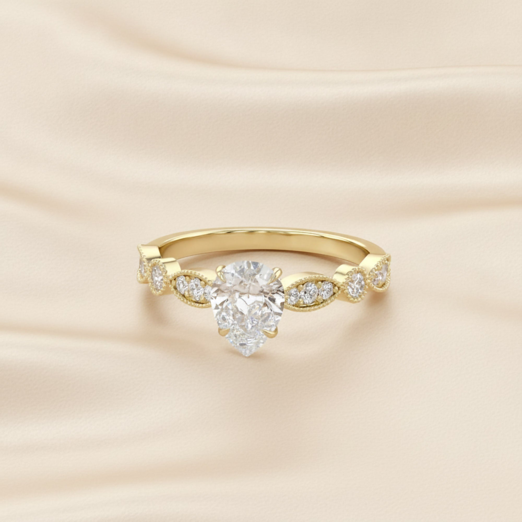 Solitaire Beaded Engagement Ring for Women Lab Grown Diamond