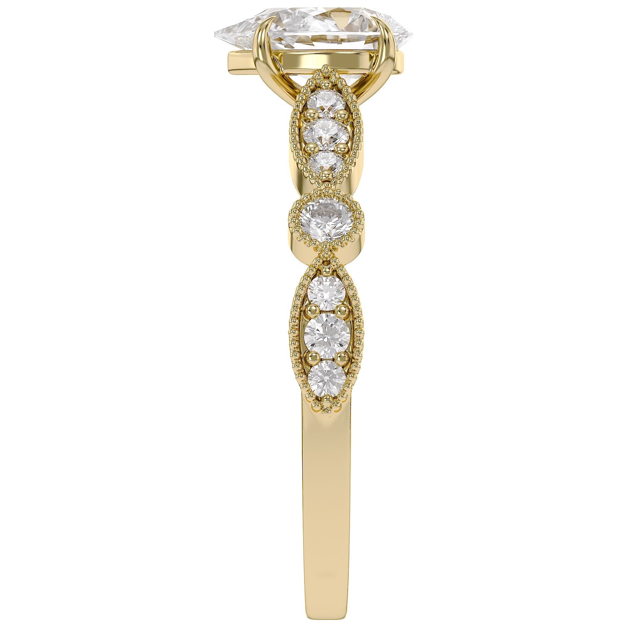 Solitaire Beaded Engagement Ring for Women Lab Grown Diamond