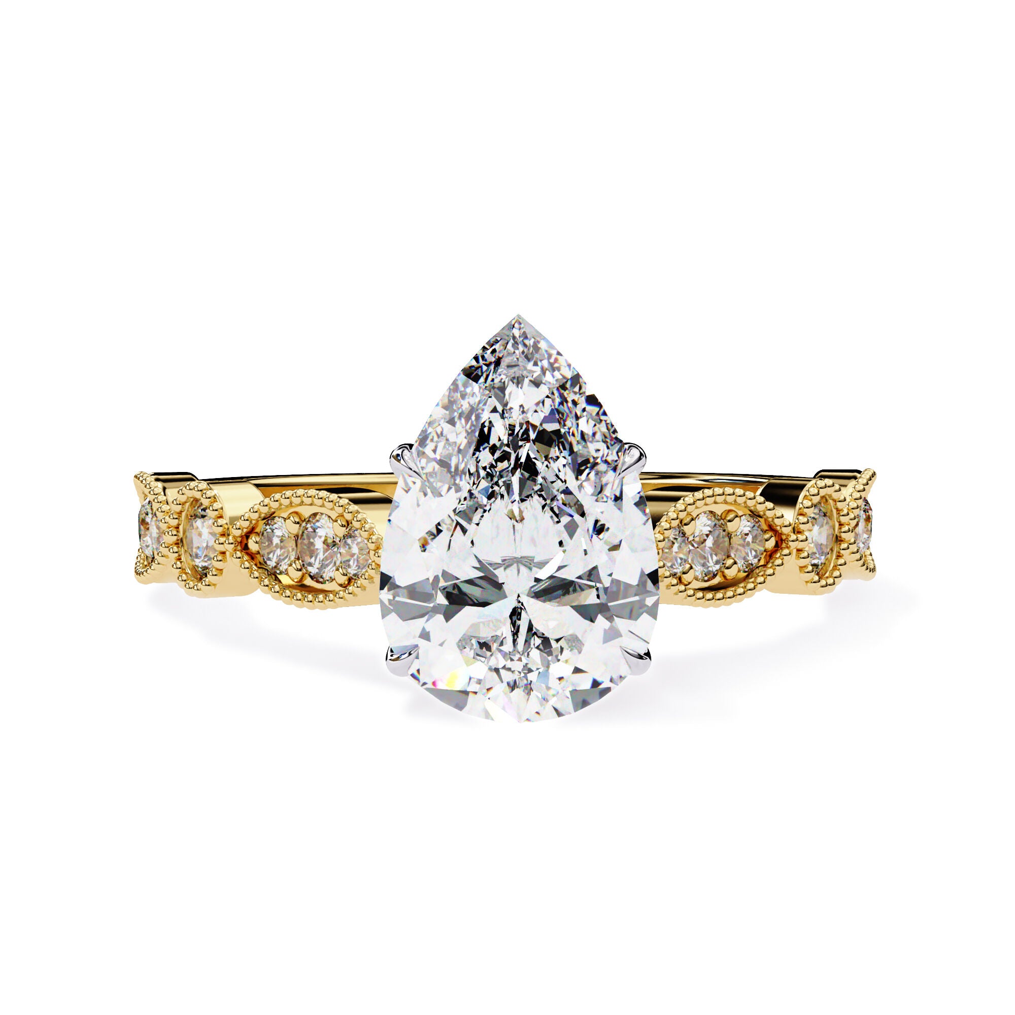 Solitaire Beaded Engagement Ring for Women Lab Grown Diamond