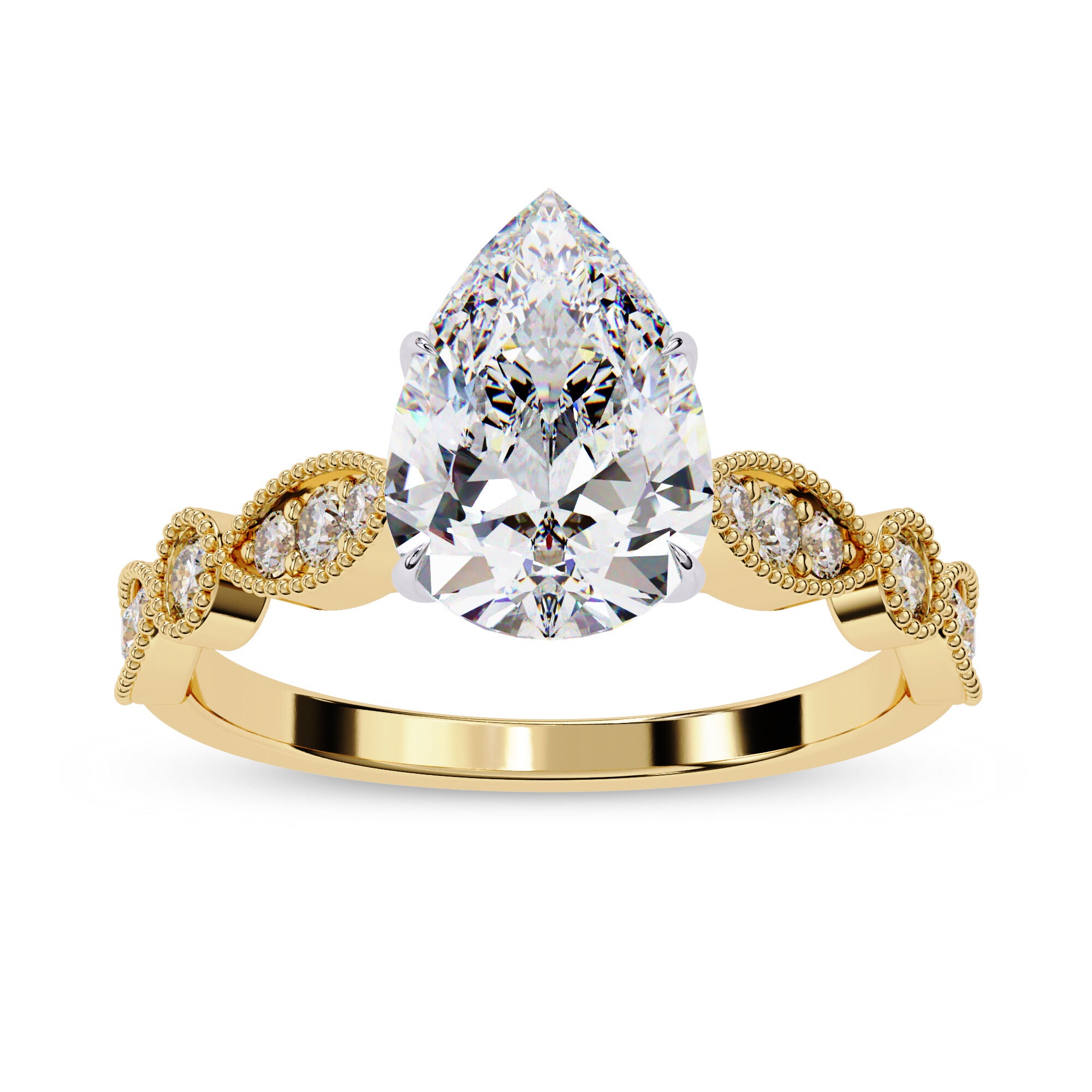 Solitaire Beaded Engagement Ring for Women Lab Grown Diamond