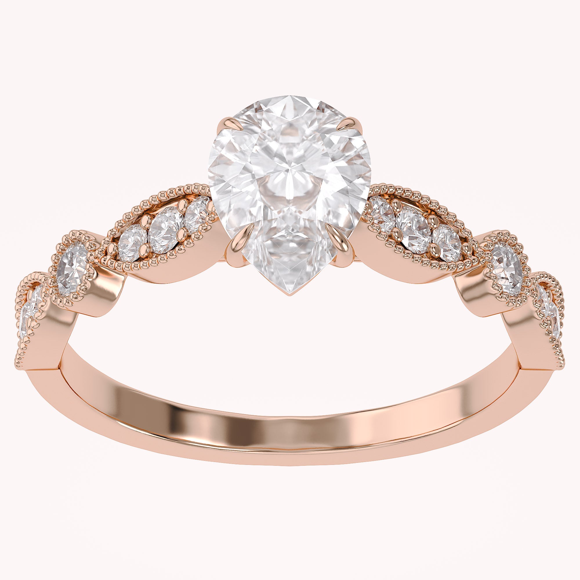 Solitaire Beaded Engagement Ring for Women Lab Grown Diamond