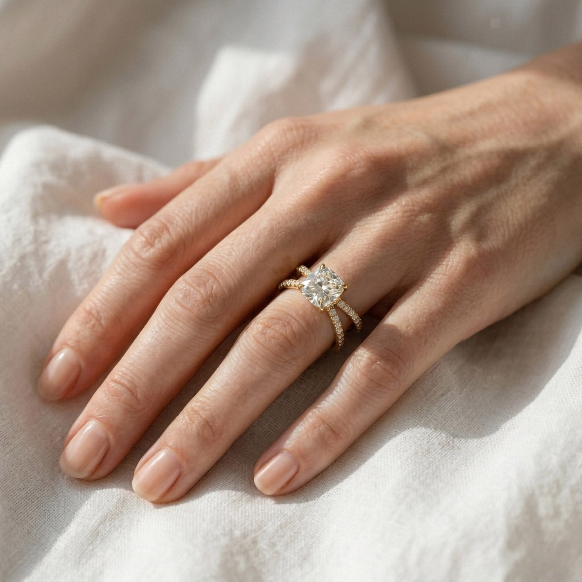 Cushion Solitaire Criss Cross Lab Grown Diamond Engagement Ring