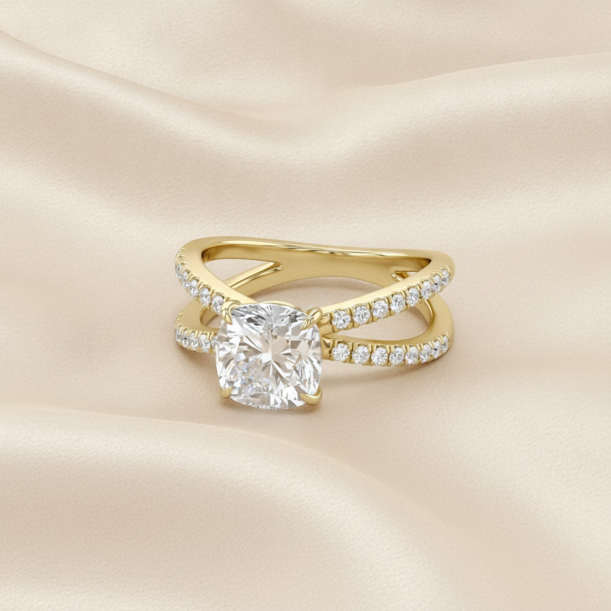 Cushion Solitaire Criss Cross Lab Grown Diamond Engagement Ring