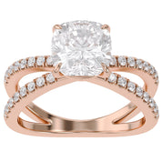 Cushion Solitaire Criss Cross Lab Grown Diamond Engagement Ring