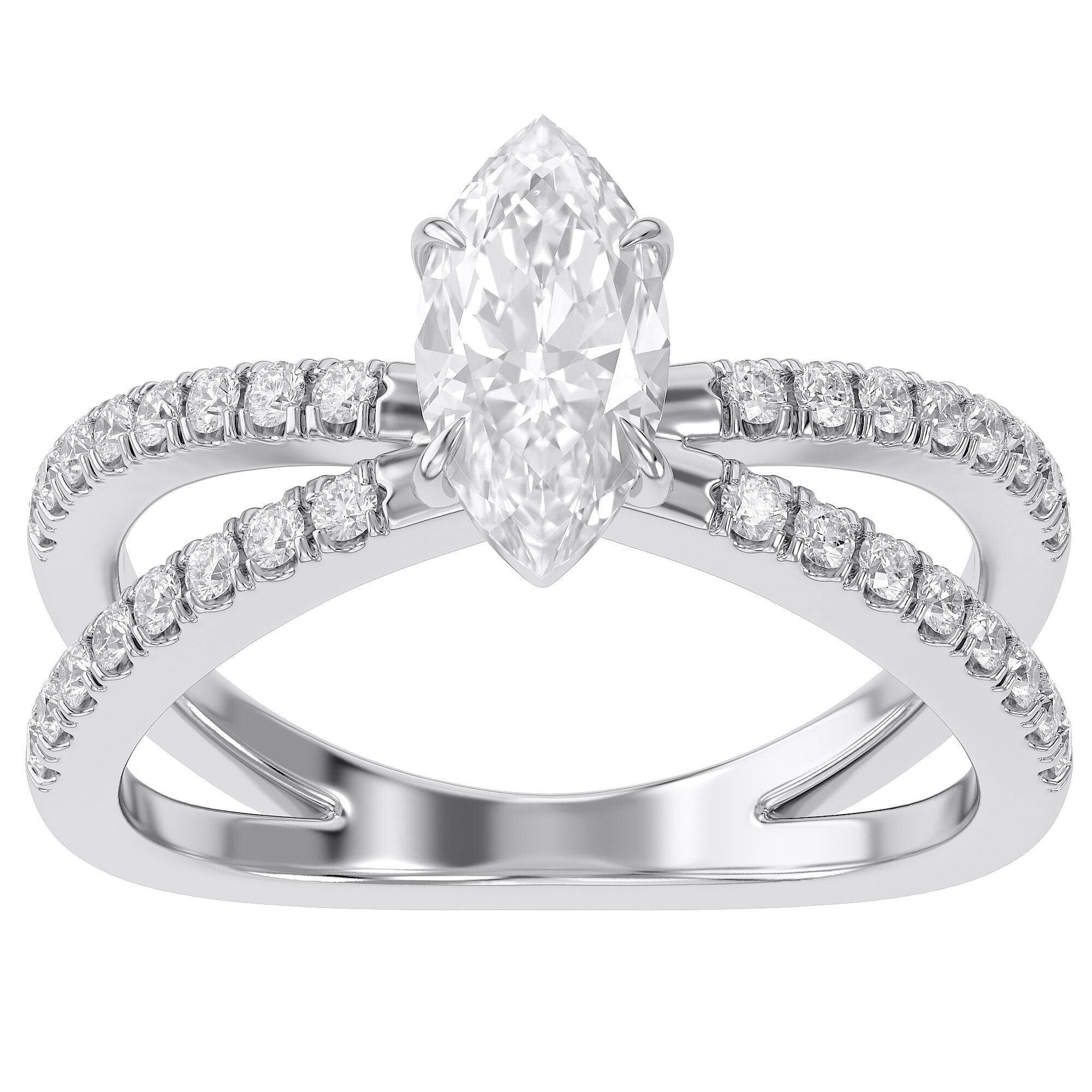 Marquise Solitaire Criss Cross Lab Grown Diamond Engagement Ring