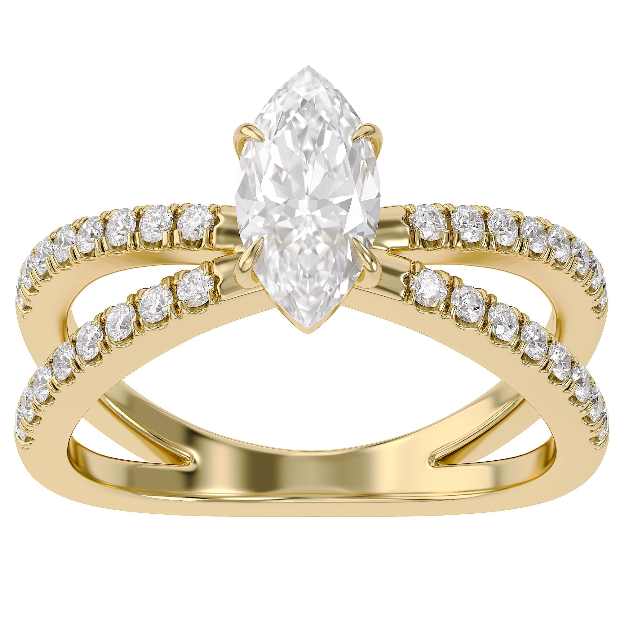 Marquise Solitaire Criss Cross Lab Grown Diamond Engagement Ring
