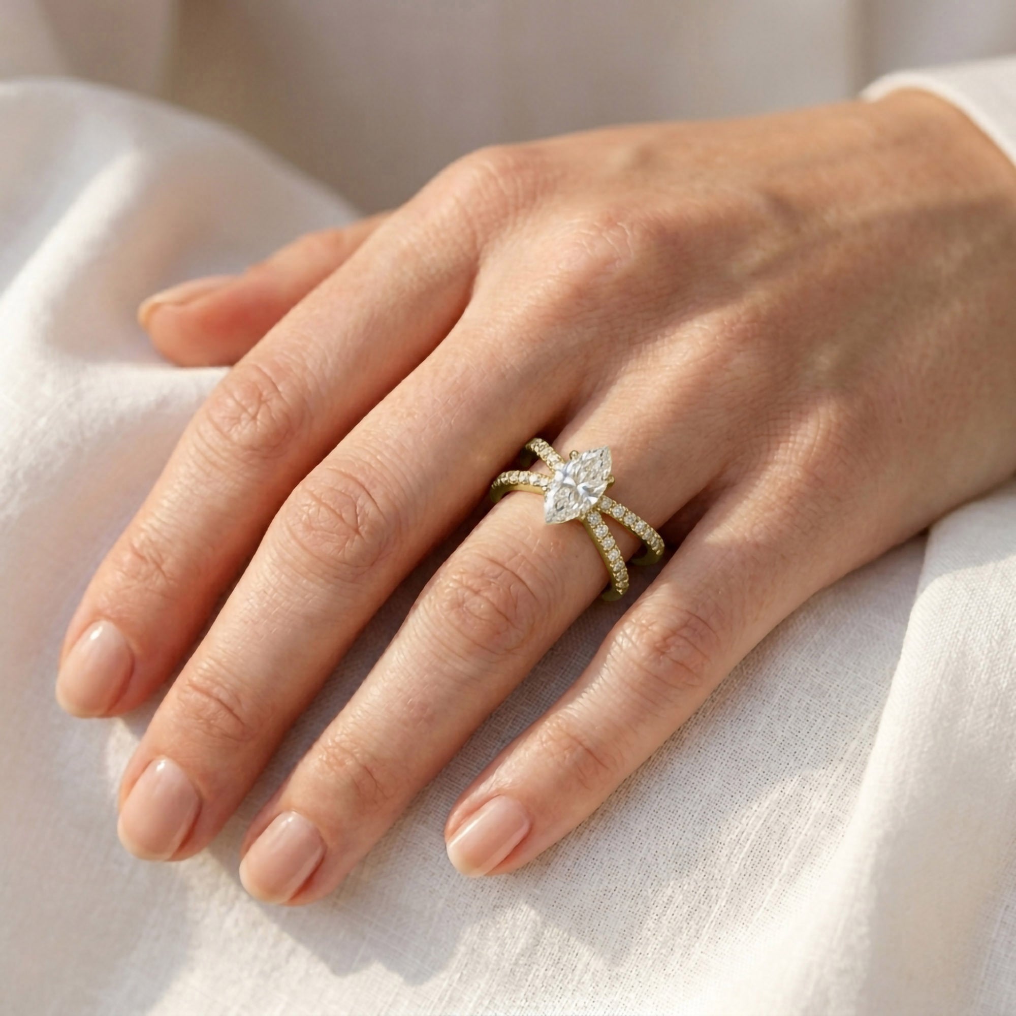 Marquise Solitaire Criss Cross Lab Grown Diamond Engagement Ring