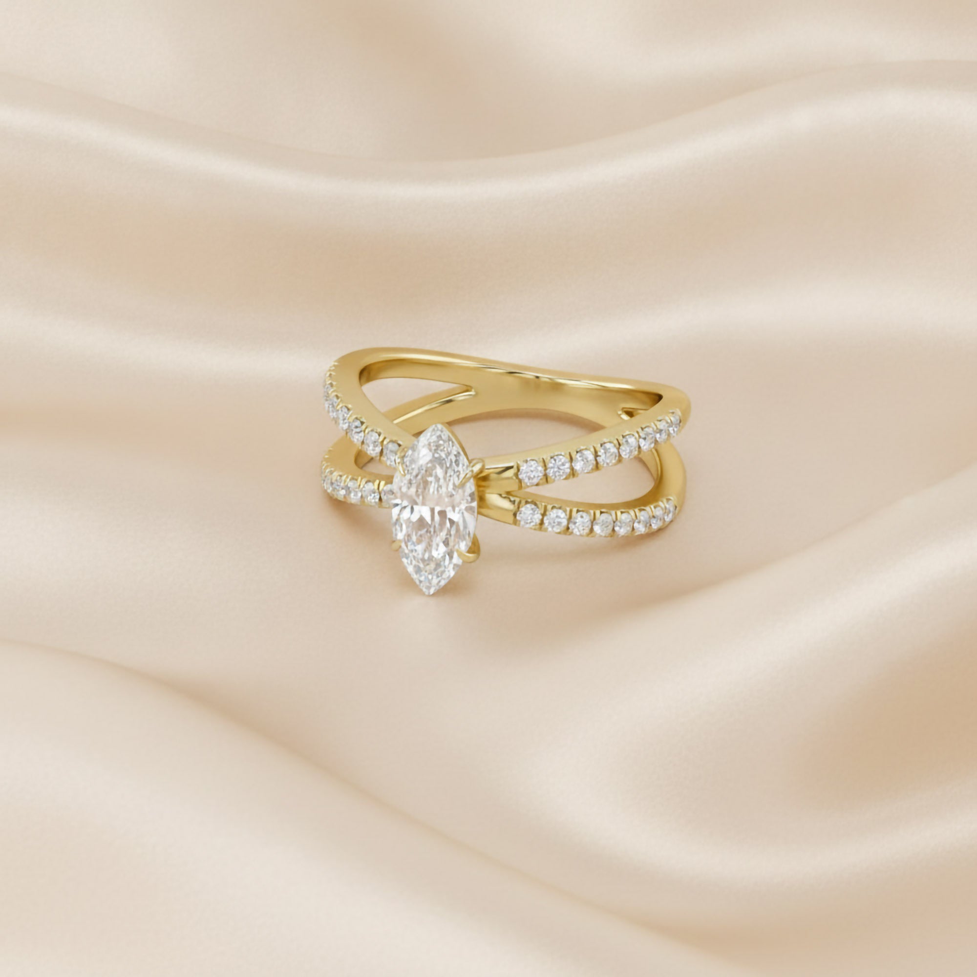 Marquise Solitaire Criss Cross Lab Grown Diamond Engagement Ring