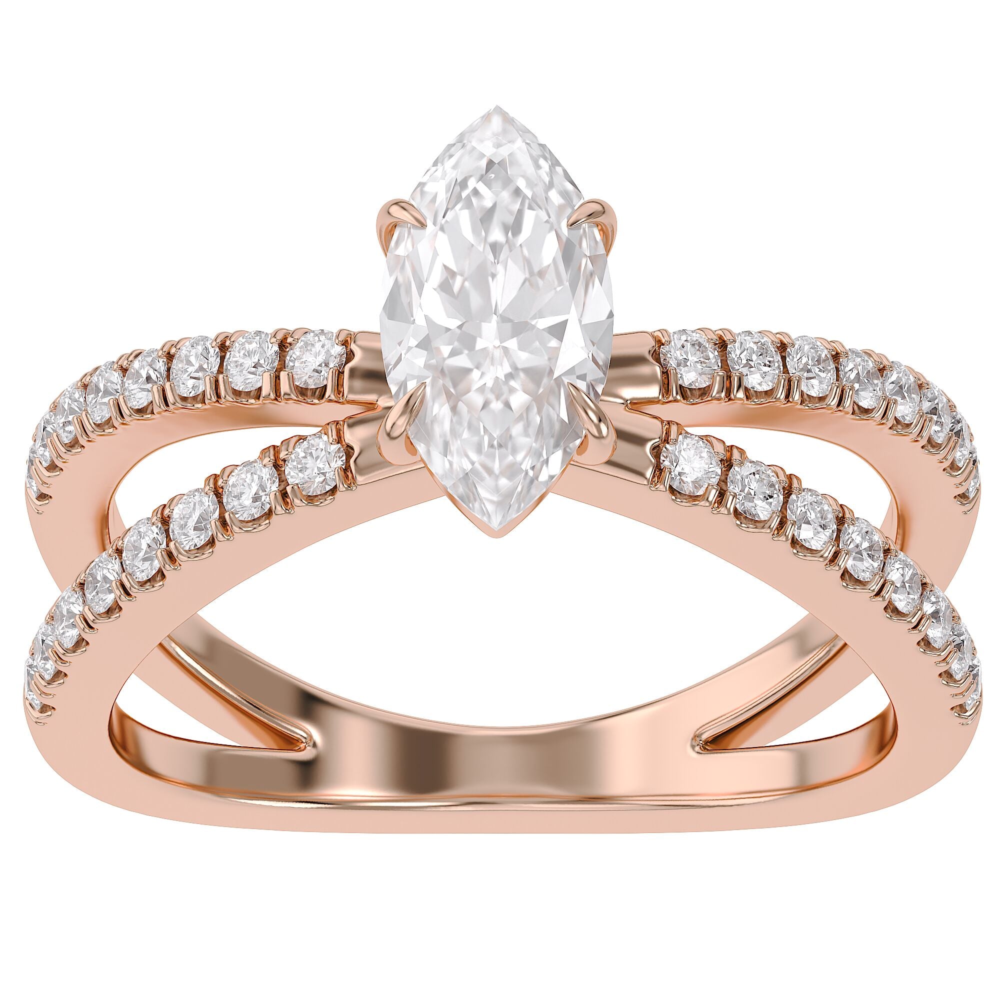 Marquise Solitaire Criss Cross Lab Grown Diamond Engagement Ring