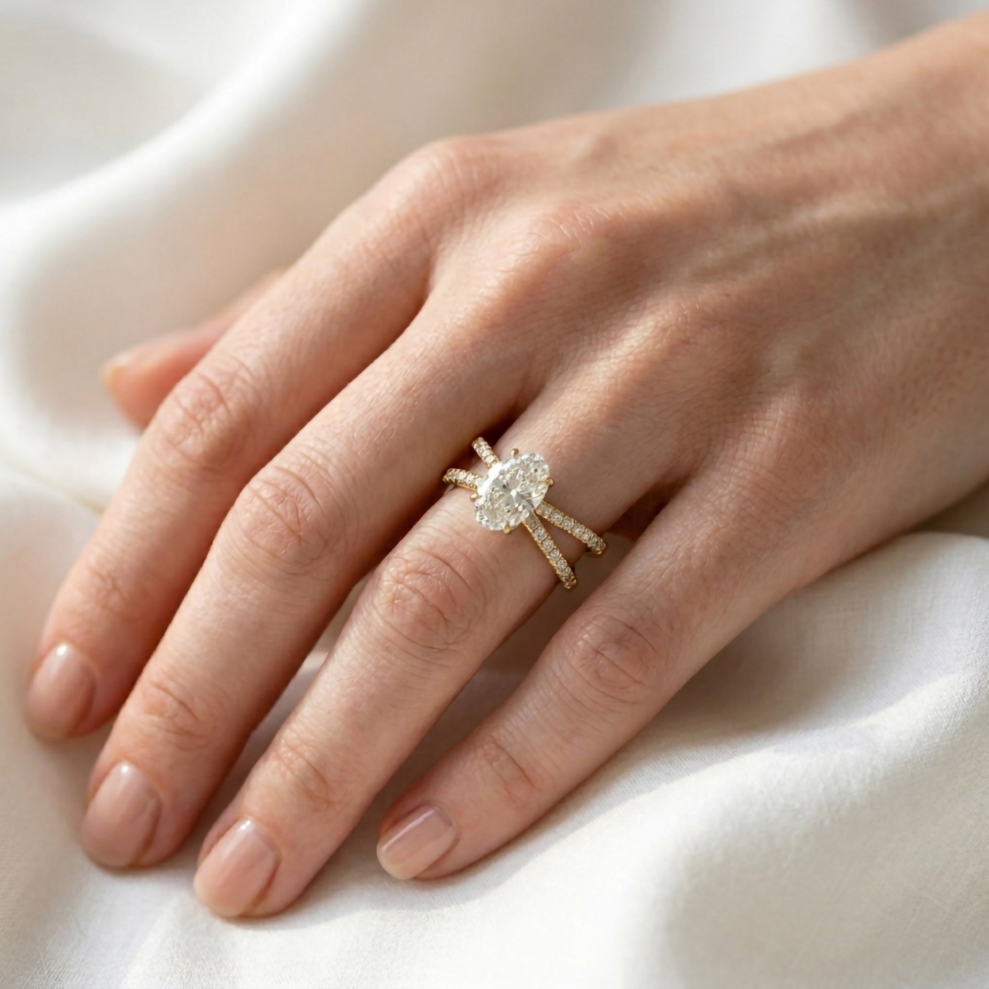 Oval Solitaire Criss Cross Lab Grown Diamond Engagement Ring