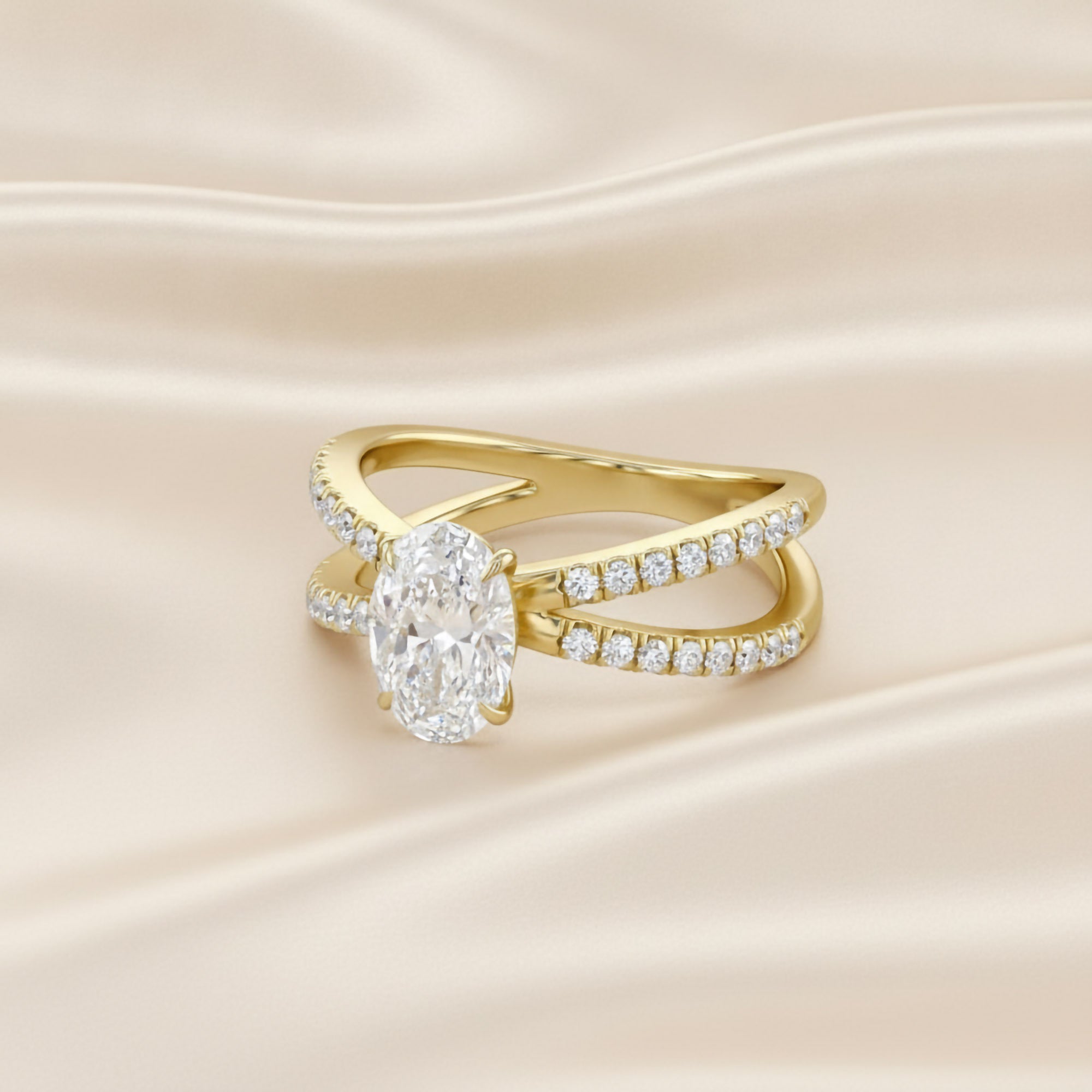 Oval Solitaire Criss Cross Lab Grown Diamond Engagement Ring