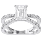 Emerald Solitaire Criss Cross Lab Grown Diamond Engagement Ring