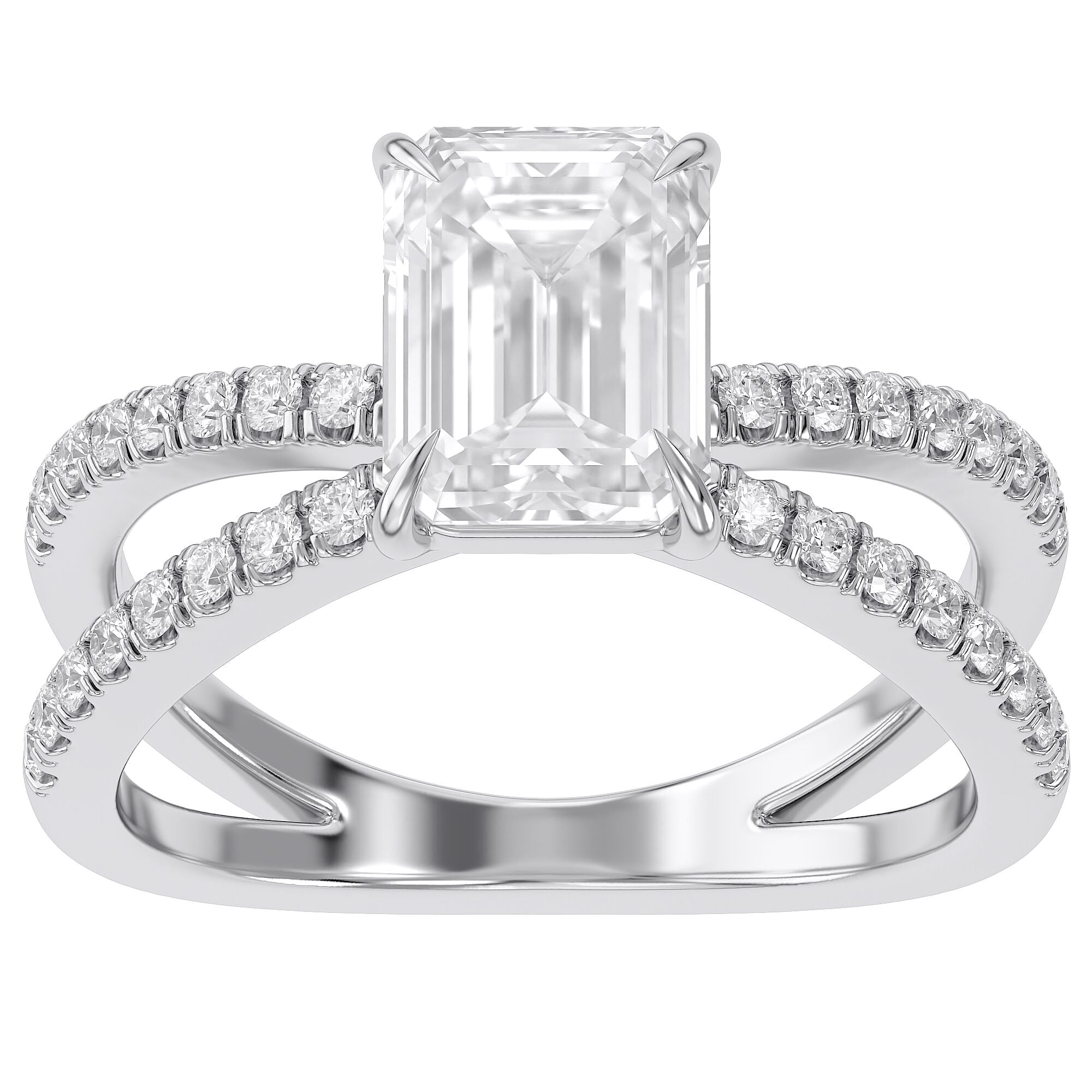 Emerald Solitaire Criss Cross Lab Grown Diamond Engagement Ring