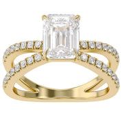 Emerald Solitaire Criss Cross Lab Grown Diamond Engagement Ring