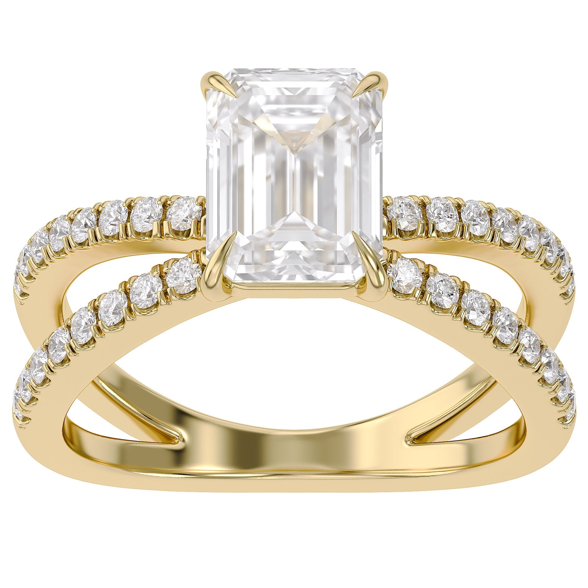 Emerald Solitaire Criss Cross Lab Grown Diamond Engagement Ring