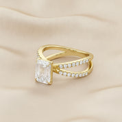 Emerald Solitaire Criss Cross Lab Grown Diamond Engagement Ring