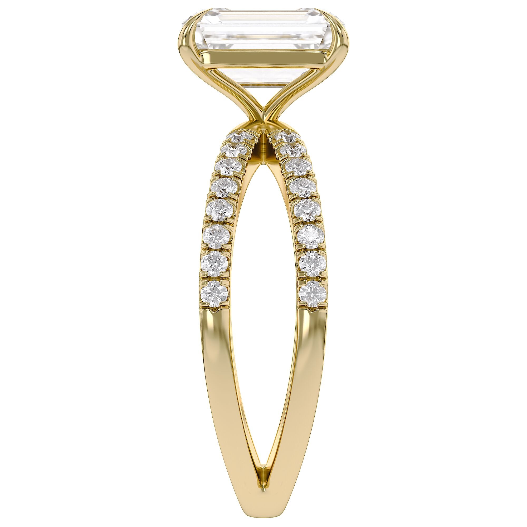 Emerald Solitaire Criss Cross Lab Grown Diamond Engagement Ring
