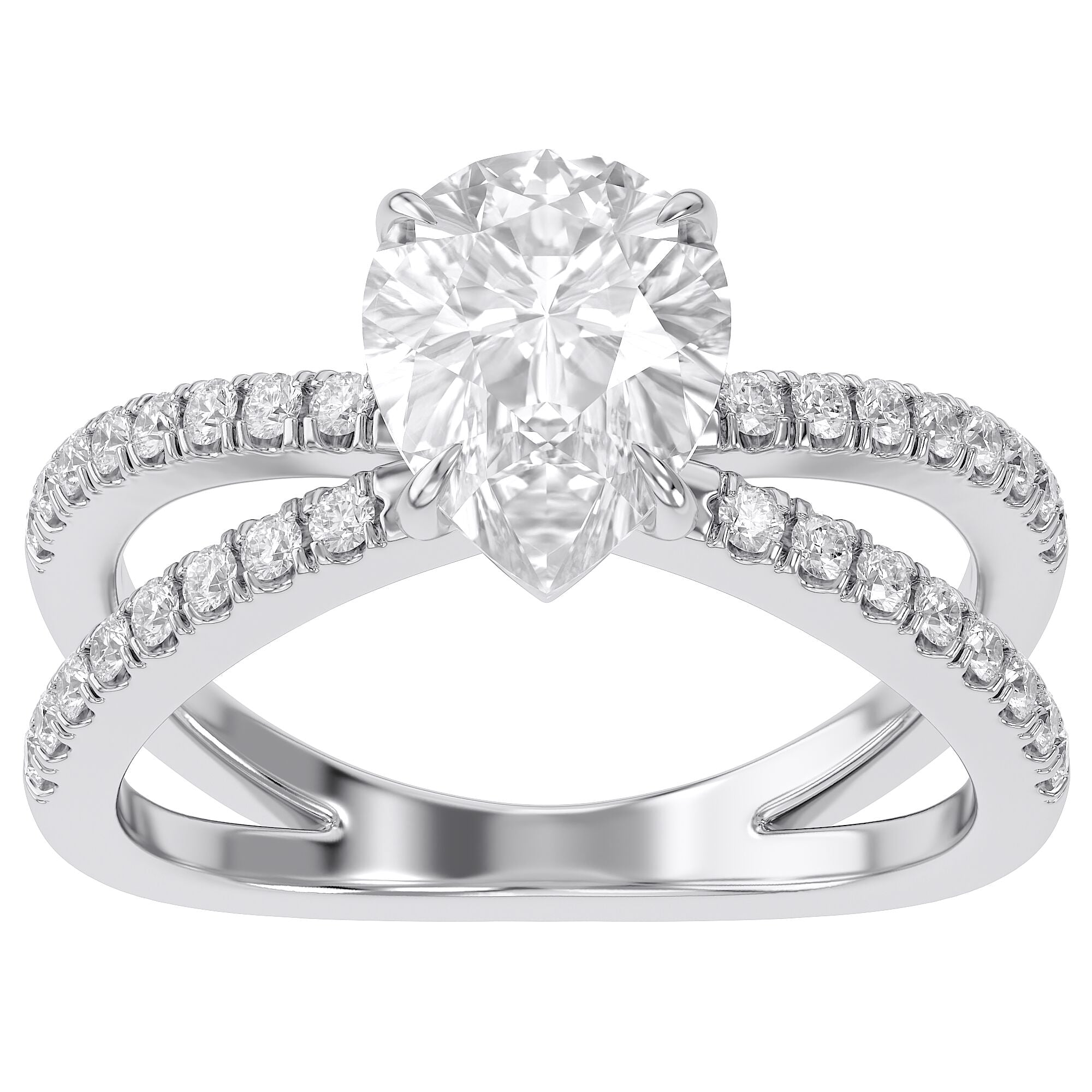 Pear Solitaire Criss Cross Lab Grown Diamond Engagement Ring