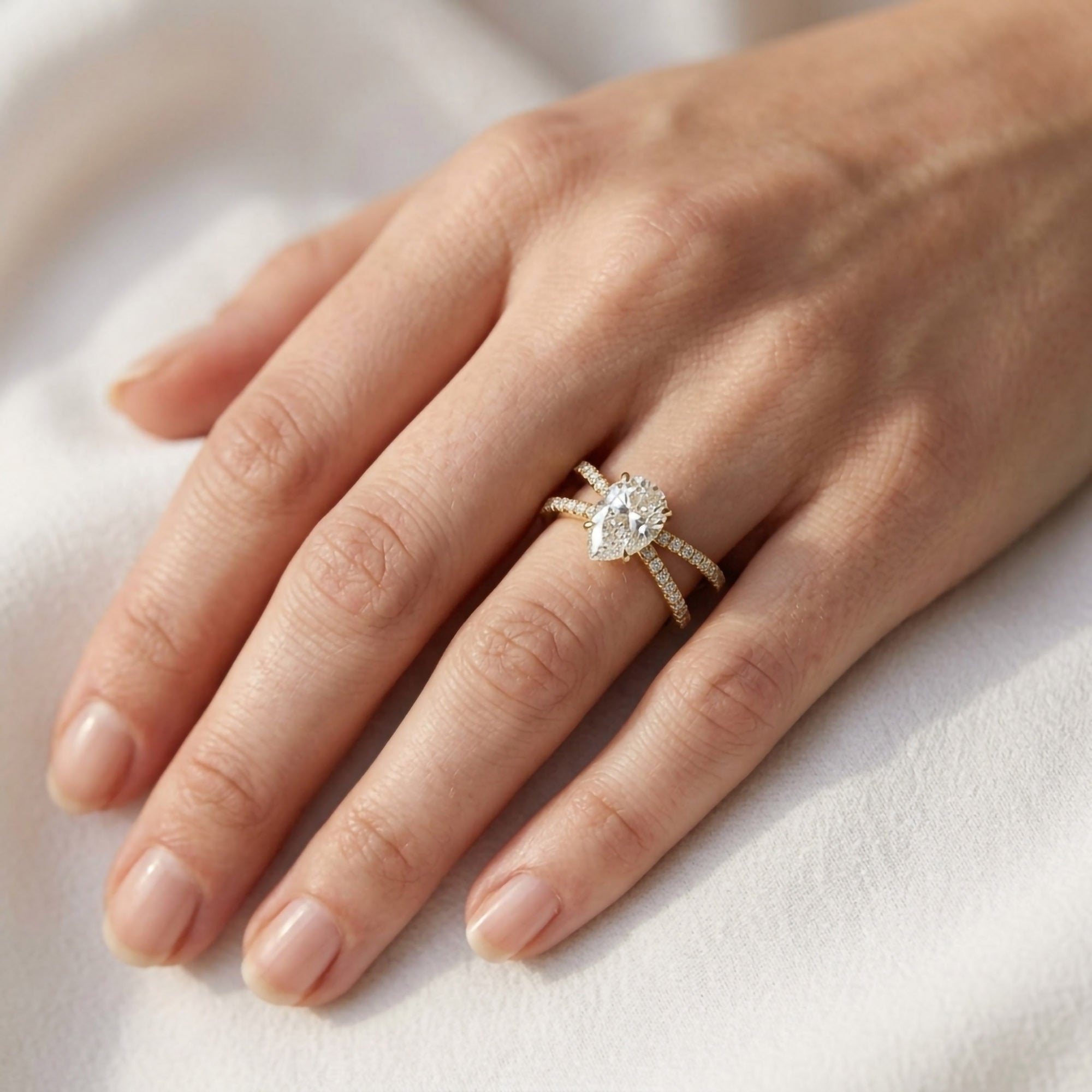 Pear Solitaire Criss Cross Lab Grown Diamond Engagement Ring