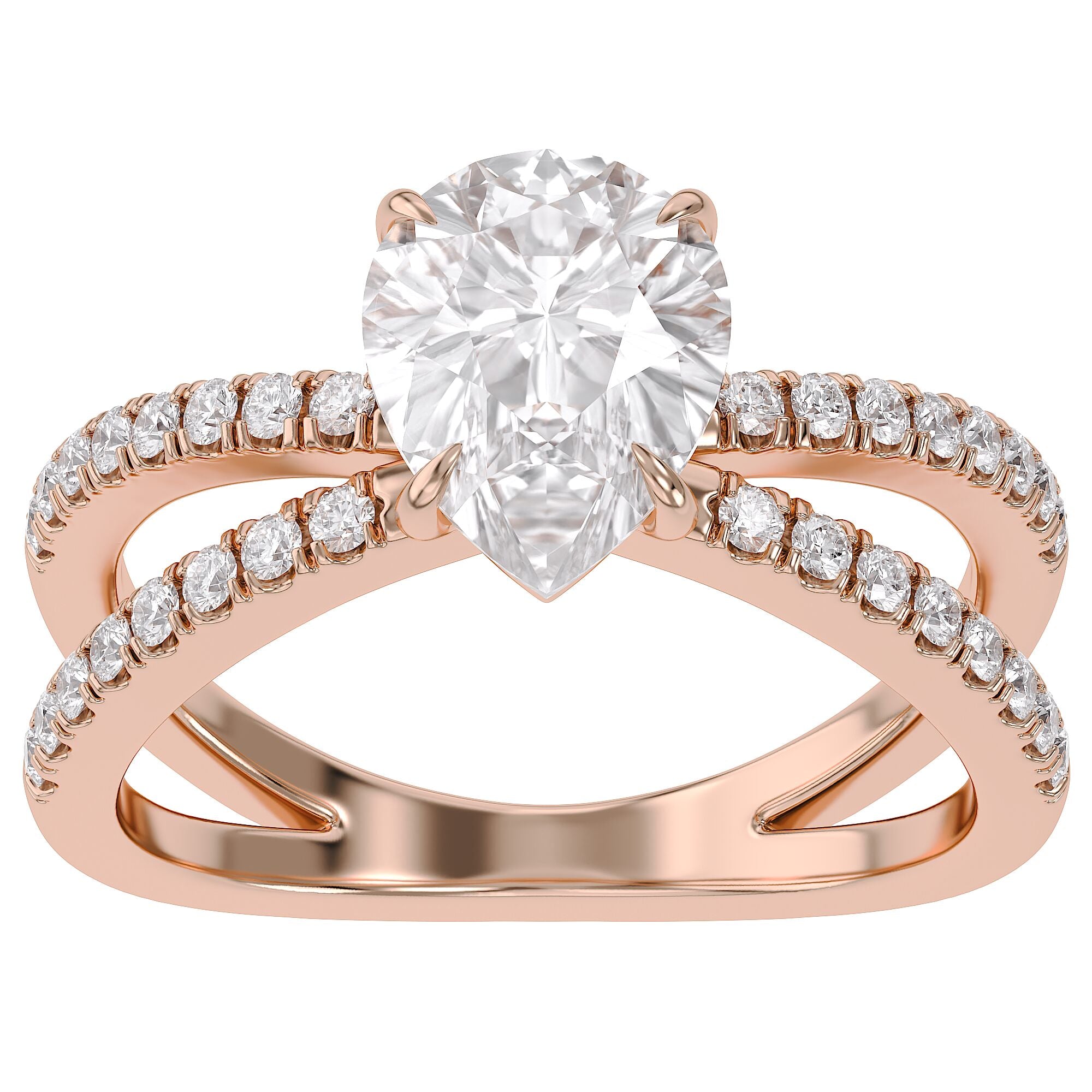 Pear Solitaire Criss Cross Lab Grown Diamond Engagement Ring