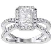 Radiant Halo Solitaire Criss Cross Lab Grown Diamond Engagement Ring