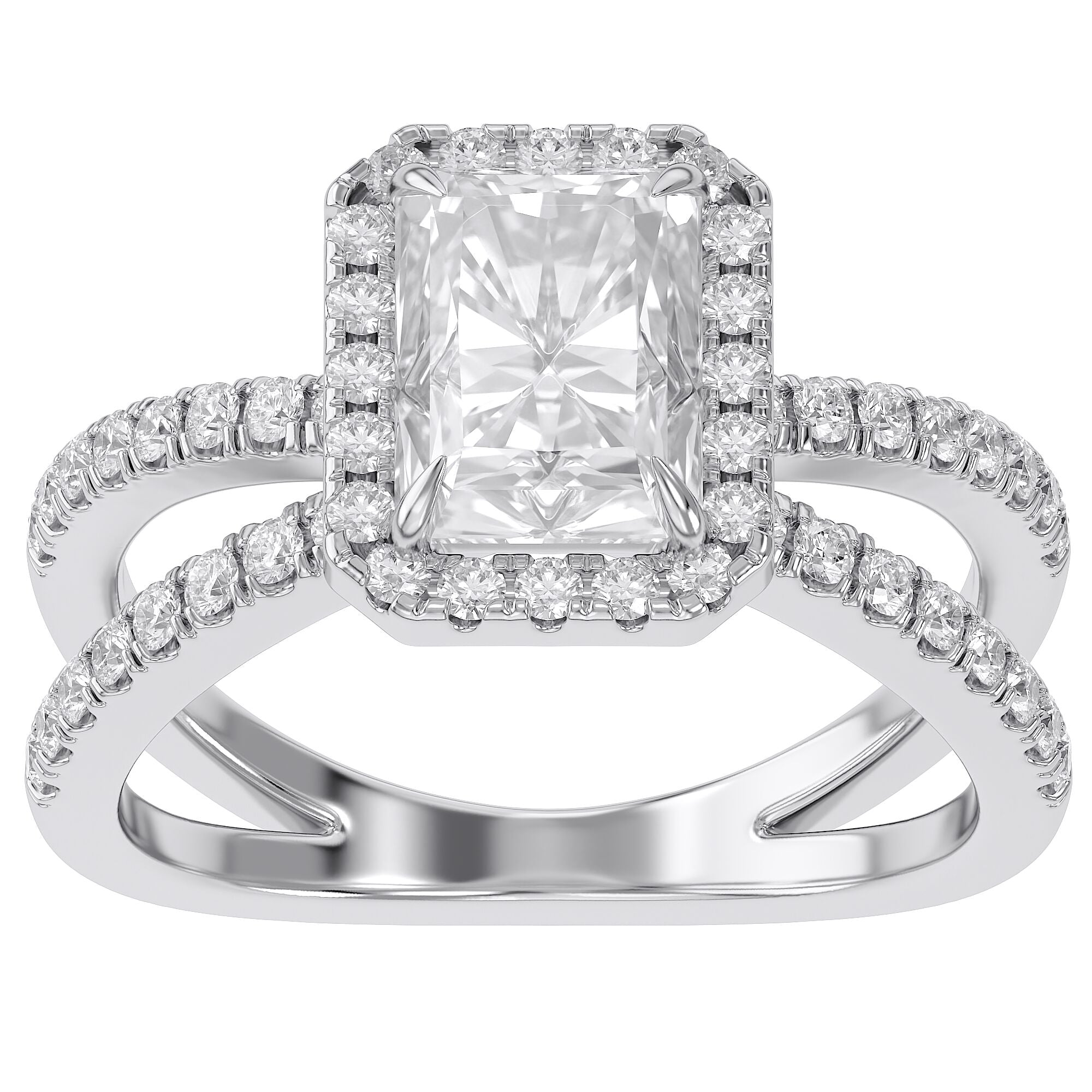 Radiant Halo Solitaire Criss Cross Lab Grown Diamond Engagement Ring