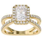 Radiant Halo Solitaire Criss Cross Lab Grown Diamond Engagement Ring