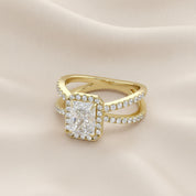 Radiant Halo Solitaire Criss Cross Lab Grown Diamond Engagement Ring
