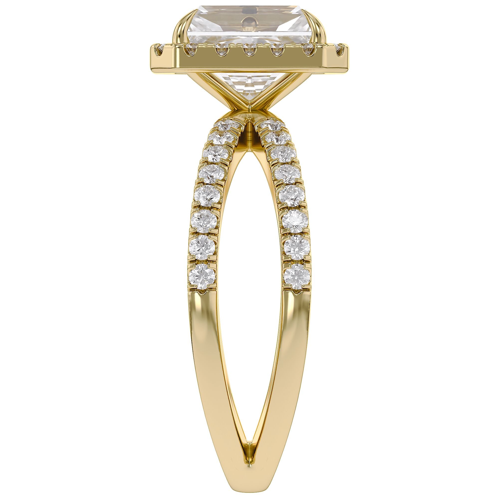 Radiant Halo Solitaire Criss Cross Lab Grown Diamond Engagement Ring